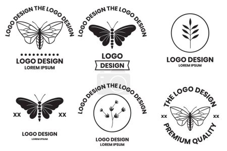 Téléchargez les illustrations : Logo papillon dans un style féminin isolé sur fond - en licence libre de droit