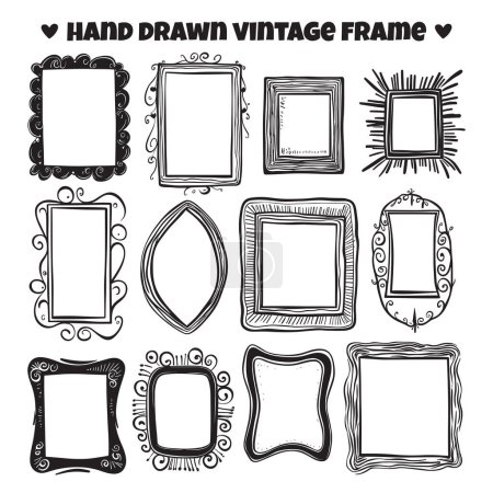 Illustration for Vintage frame logo in doodle style isolated on background - Royalty Free Image