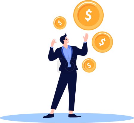 Illustration for Hand Drawn Businessman with money or light bulb in Passive income concept in flat style isolated on background - Royalty Free Image