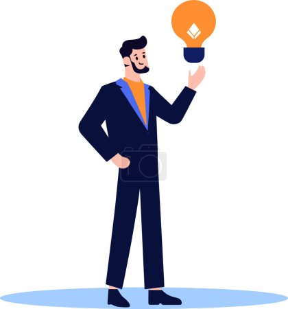 Téléchargez les illustrations : Homme d'affaires dessiné à la main avec de l'argent ou une ampoule dans le concept de revenu passif dans un style plat isolé sur fond - en licence libre de droit