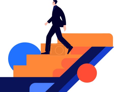 Illustration for Hand Drawn Businessman walking up stairs in success concept in flat style isolated on background - Royalty Free Image
