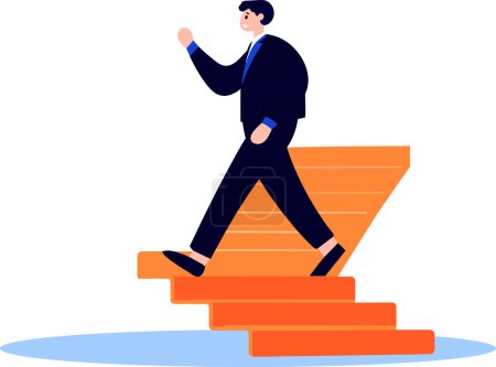 Illustration for Hand Drawn Businessman walking up stairs in success concept in flat style isolated on background - Royalty Free Image