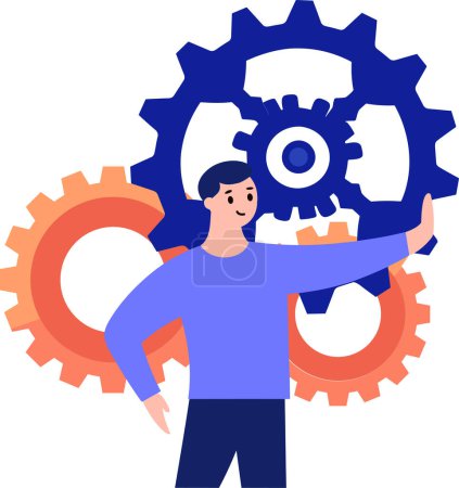 Illustration for Hand Drawn Engineer or architect with cogs in construction concept in flat style isolated on background - Royalty Free Image