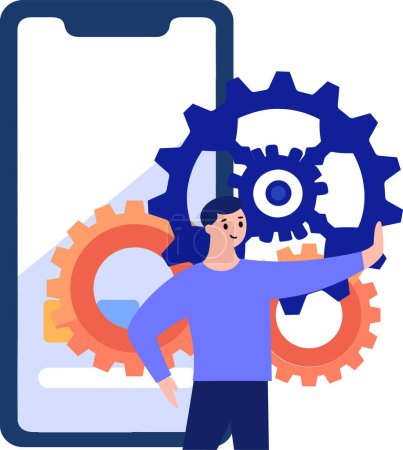 Illustration for Hand Drawn Engineer or architect with cogs in construction concept in flat style isolated on background - Royalty Free Image