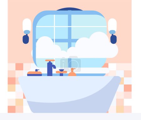 Illustration for Bathroom with bathtub in flat style isolated on background - Royalty Free Image
