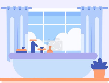 Illustration for Bathroom with bathtub in flat style isolated on background - Royalty Free Image