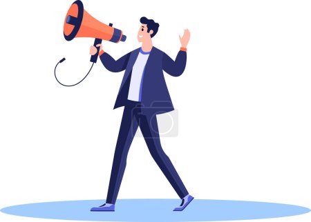 Illustration for Hand Drawn Businessman with megaphone in discount concept in flat style isolated on background - Royalty Free Image