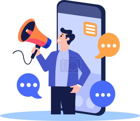 Illustration for Hand Drawn Businessman with megaphone in discount concept in flat style isolated on background - Royalty Free Image