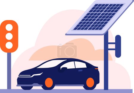 Illustration for Hand Drawn Electric cars with electric charging stations in flat style isolated on background - Royalty Free Image