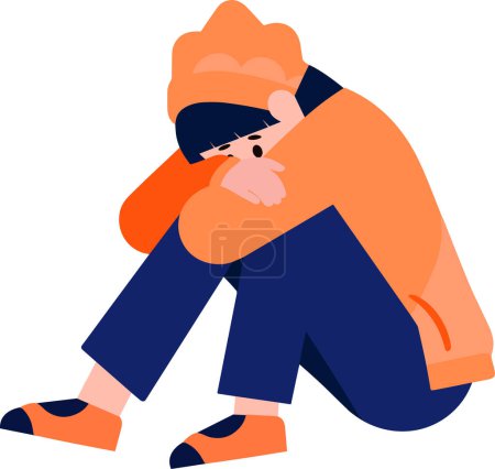 Illustration for Hand Drawn teenage character is depressed in flat style isolated on background - Royalty Free Image