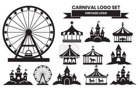 Ilustración de Logotipos de carnaval y festivales en estilo vintage aislados sobre fondo - Imagen libre de derechos