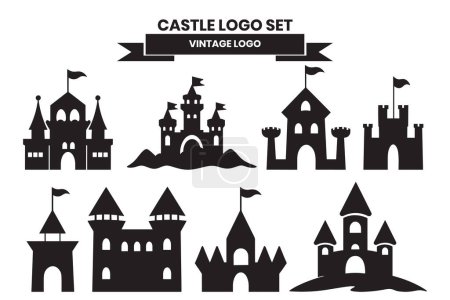 Téléchargez les illustrations : Château objet silhouette dans un style vintage isolé sur fond - en licence libre de droit