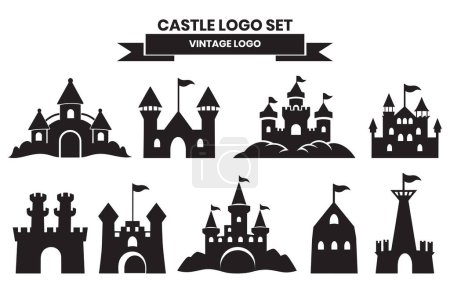 Téléchargez les illustrations : Château objet silhouette dans un style vintage isolé sur fond - en licence libre de droit