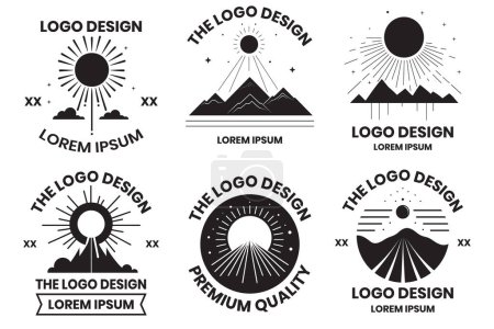 Téléchargez les illustrations : Logo soleil et montagne dans le style boho isolé sur fond - en licence libre de droit