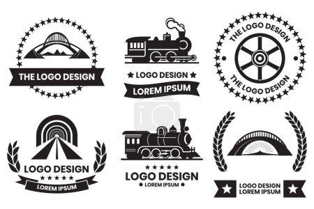 Téléchargez les illustrations : Logo du train et voyage en train dans un style vintage isolé sur fond - en licence libre de droit