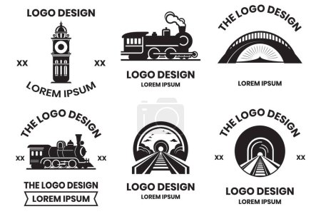 Téléchargez les illustrations : Logo du train et voyage en train dans un style vintage isolé sur fond - en licence libre de droit