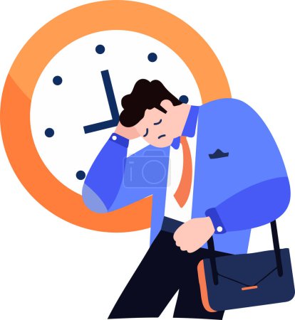 Illustration for A man tired from work in flat style isolated on background - Royalty Free Image