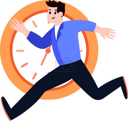 Illustration for A man running to work in flat style isolated on background - Royalty Free Image
