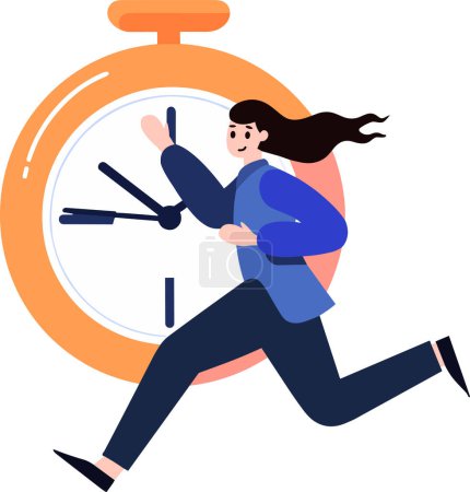 Illustration for A woman running to work in flat style isolated on background - Royalty Free Image