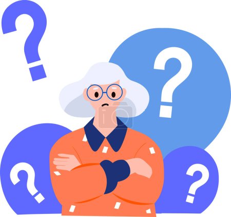 Téléchargez les illustrations : Une vieille femme avec une expression suspecte dans un style plat isolé sur fond - en licence libre de droit