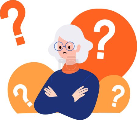 Illustration for An old woman with suspicious expression in flat style isolated on background - Royalty Free Image