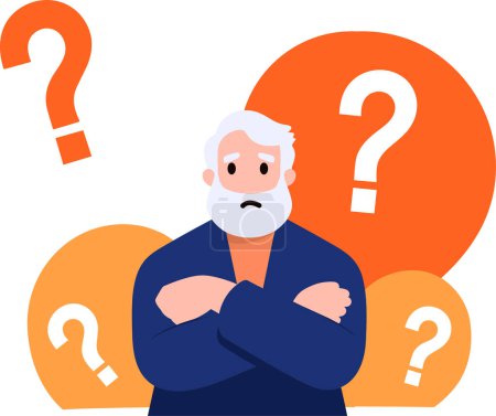 Illustration for An old man with suspicious expression in flat style isolated on background - Royalty Free Image