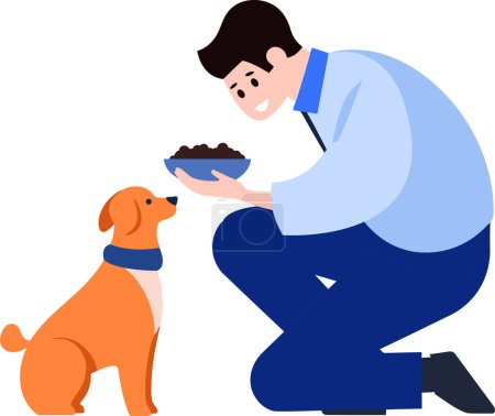 Illustration for A man feeding his dog in flat style isolated on background - Royalty Free Image