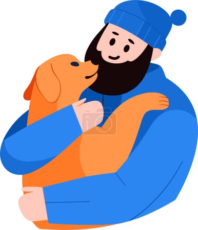 Téléchargez les illustrations : Un homme étreignant son chien dans un style plat isolé sur fond - en licence libre de droit