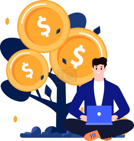 Illustration for Businessman with money tree in flat style isolated on background - Royalty Free Image