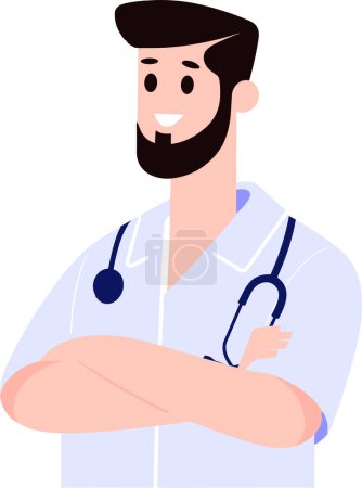 Téléchargez les illustrations : Médecin masculin dans le style plat isolé sur fond - en licence libre de droit