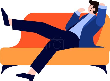 Illustration for A man tired and lying down on couch in flat style isolated on background - Royalty Free Image