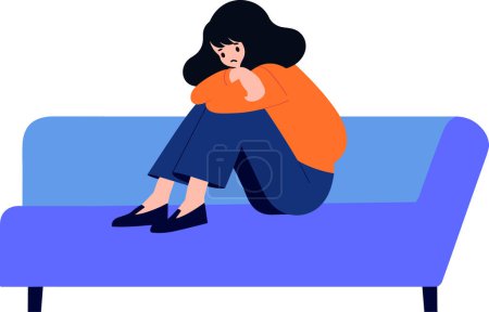 Illustration for Woman tired and lying down on couch in flat style isolated on background - Royalty Free Image