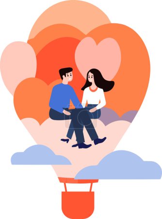 Téléchargez les illustrations : Couple assis en ballon coeur dans un style plat isolé sur fond - en licence libre de droit