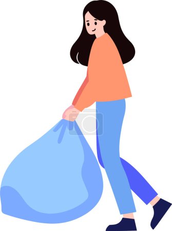 Téléchargez les illustrations : Femme sortir les ordures dans le style plat isolé sur le fond - en licence libre de droit
