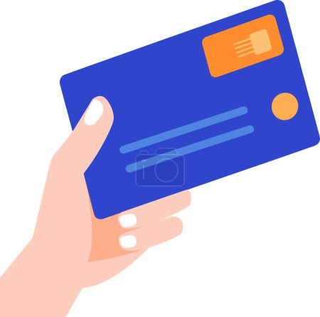 Téléchargez les illustrations : Une main tenant la carte de crédit dans un style plat isolé sur fond - en licence libre de droit