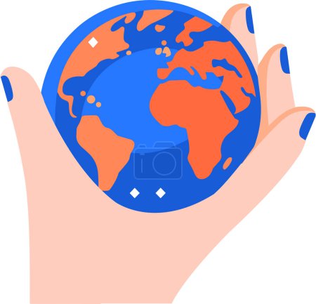 Téléchargez les illustrations : Une main tenant un globe dans un style plat isolé sur fond - en licence libre de droit