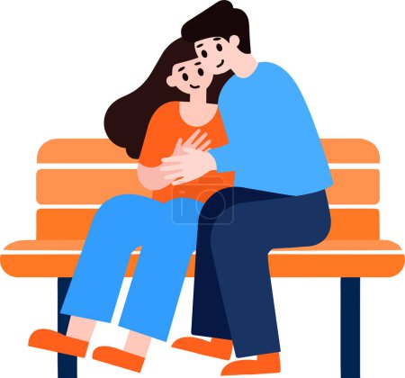 Illustration for Loving couple sitting on bench together in flat style isolated on background - Royalty Free Image