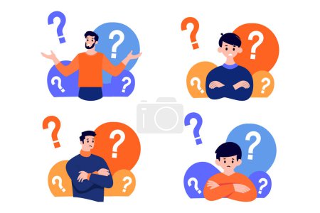 Illustration for People with suspicious expression in flat style collection - Royalty Free Image