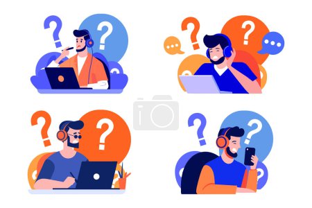 Illustration for Call center in flat style collection - Royalty Free Image