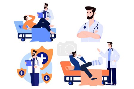 Illustration for Patient and doctor in flat style collection - Royalty Free Image