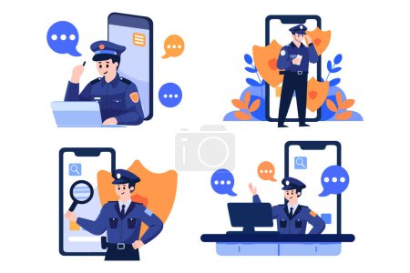 Illustration for Police for cyber crime in flat style collection - Royalty Free Image
