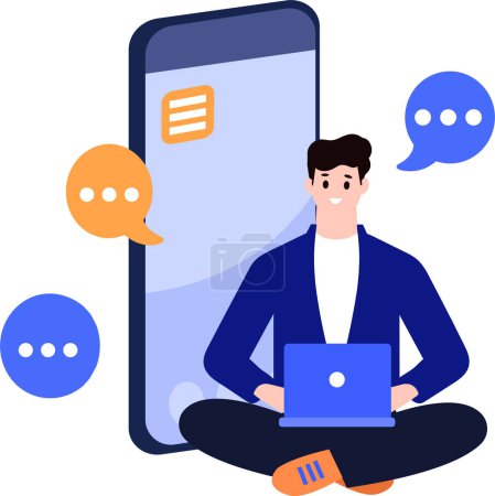 Illustration for A man using social media  in flat style isolated on background - Royalty Free Image