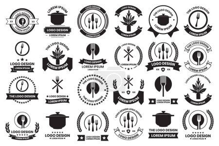 Ilustración de Logotipo o insignia de restaurante de estilo vintage en estilo vintage o retro aislado sobre fondo - Imagen libre de derechos