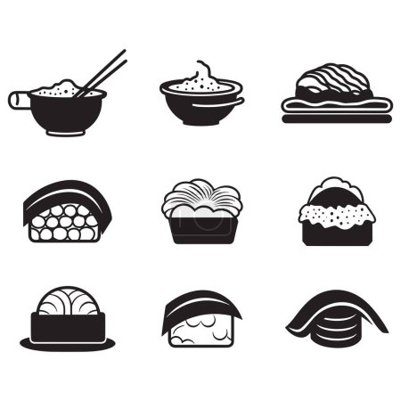 Téléchargez les illustrations : Logo ou badge de restaurant japonais ou chinois dans un style vintage ou rétro isolé sur fond - en licence libre de droit