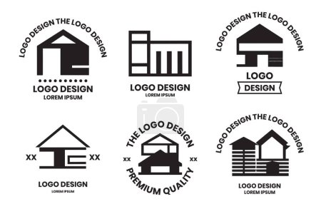Téléchargez les illustrations : Maisons et gratte-ciel logo ou insigne en style vintage isolé sur fond - en licence libre de droit