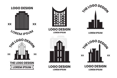 Ilustración de Insignia o insignia de casas y rascacielos en estilo Vintage aislado sobre fondo - Imagen libre de derechos