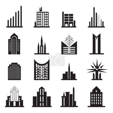 Ilustración de Insignia o insignia de casas y rascacielos en estilo Vintage aislado sobre fondo - Imagen libre de derechos