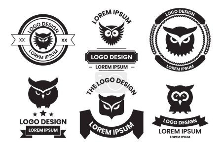 Ilustración de Logotipo de búho o insignia en concepto de librería en estilo vintage o retro aislado sobre fondo - Imagen libre de derechos