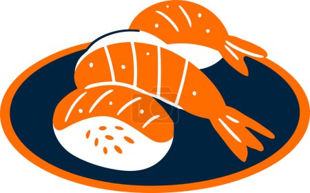 Ilustración de Aislar el sushi de salmón en la placa de estilo plano en el fondo - Imagen libre de derechos
