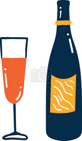 Téléchargez les illustrations : Isoler un verre de vin et une bouteille de vin de style plat sur fond - en licence libre de droit